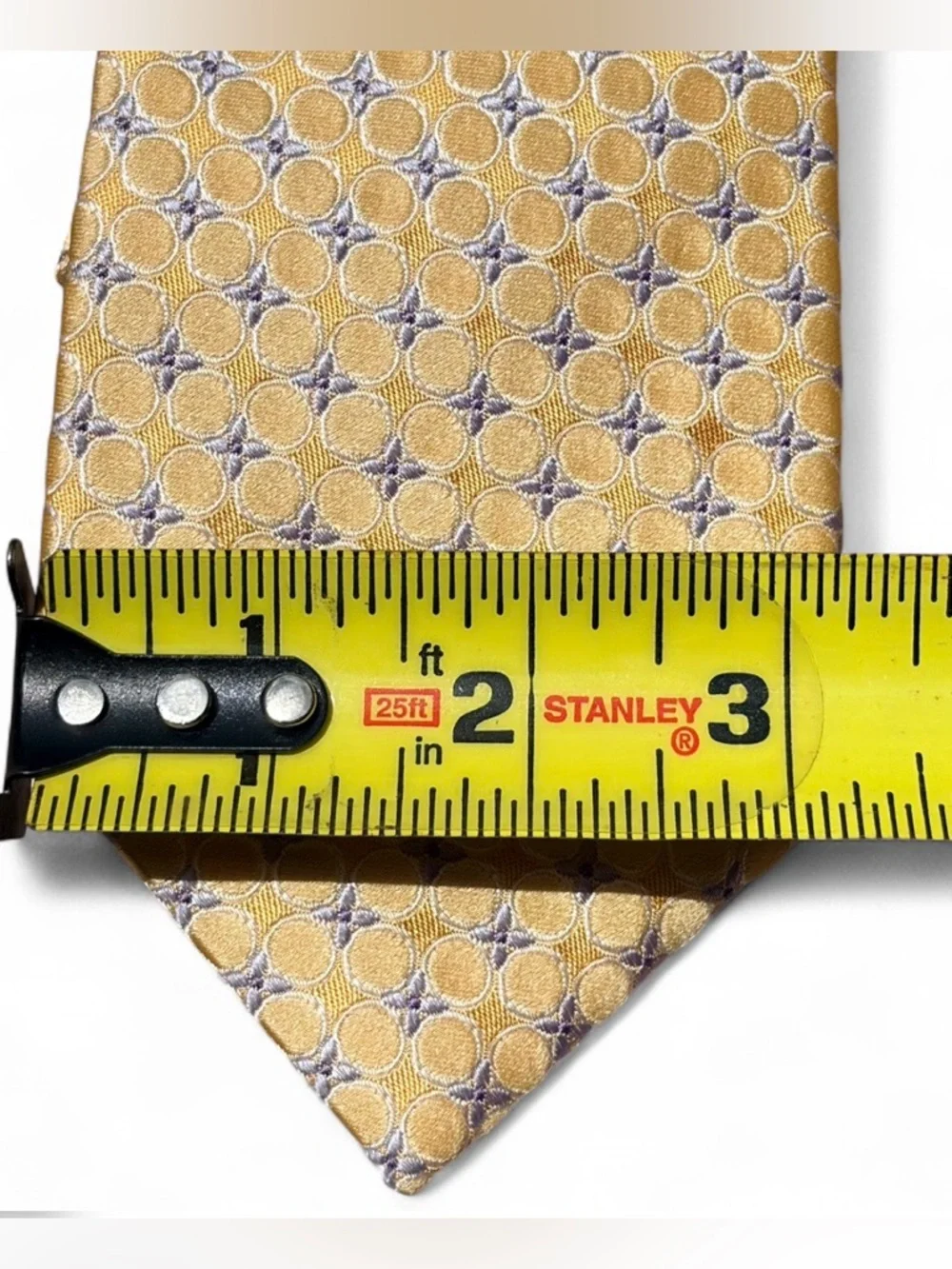 Valentino Silk Tie Gold Yellow Purple Geometric  Pattern Italy Designer Luxury